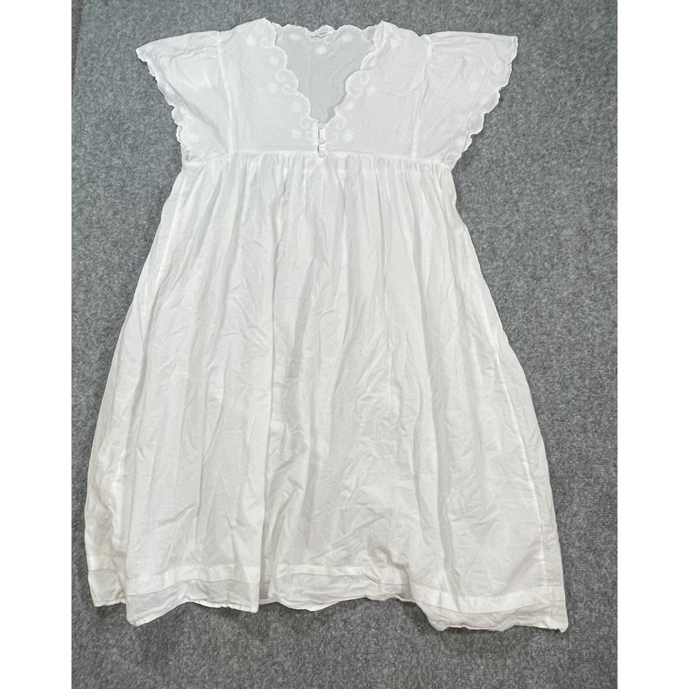 Zara HOME Night Dress Womens Medium White Cotton Nightgown Eyelet Embroidered
